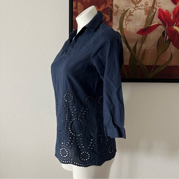 FOXCROFT Navy Blouse Size 4P Small - Picture 4 of 7